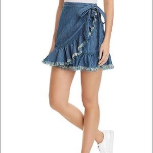 BLANKNYC Frayed Ruffle Wrap Denim Mini Skirt Size 26